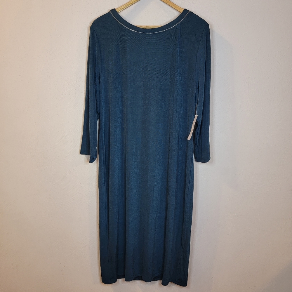 Chico's Teal Midi Dress with 3/4 Sleeves